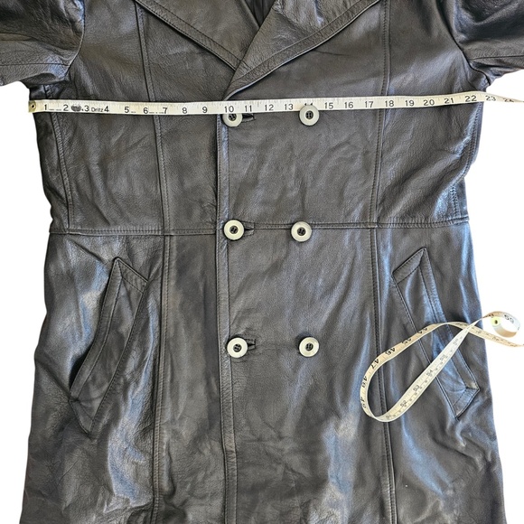 Vintage Black Double-Breasted Leather Coat – Men’s Size Large – Made in Italy - Picture 4 of 6